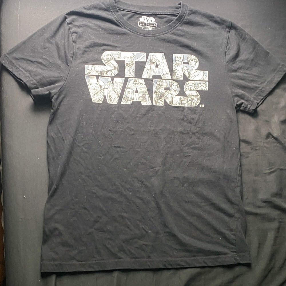 Star Wars Black Tee with White Character-Filled Logo